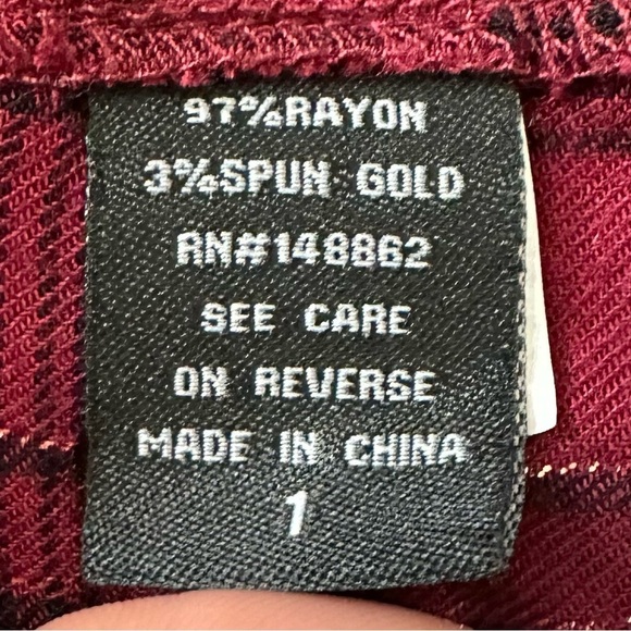 Torrid Burgundy Gold Plaid Button Down Shirt, Size 1X - Picture 10 of 12